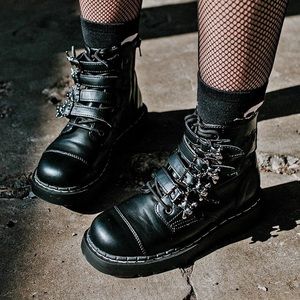 TUK Anarchic Skull Goth Strappy Boots